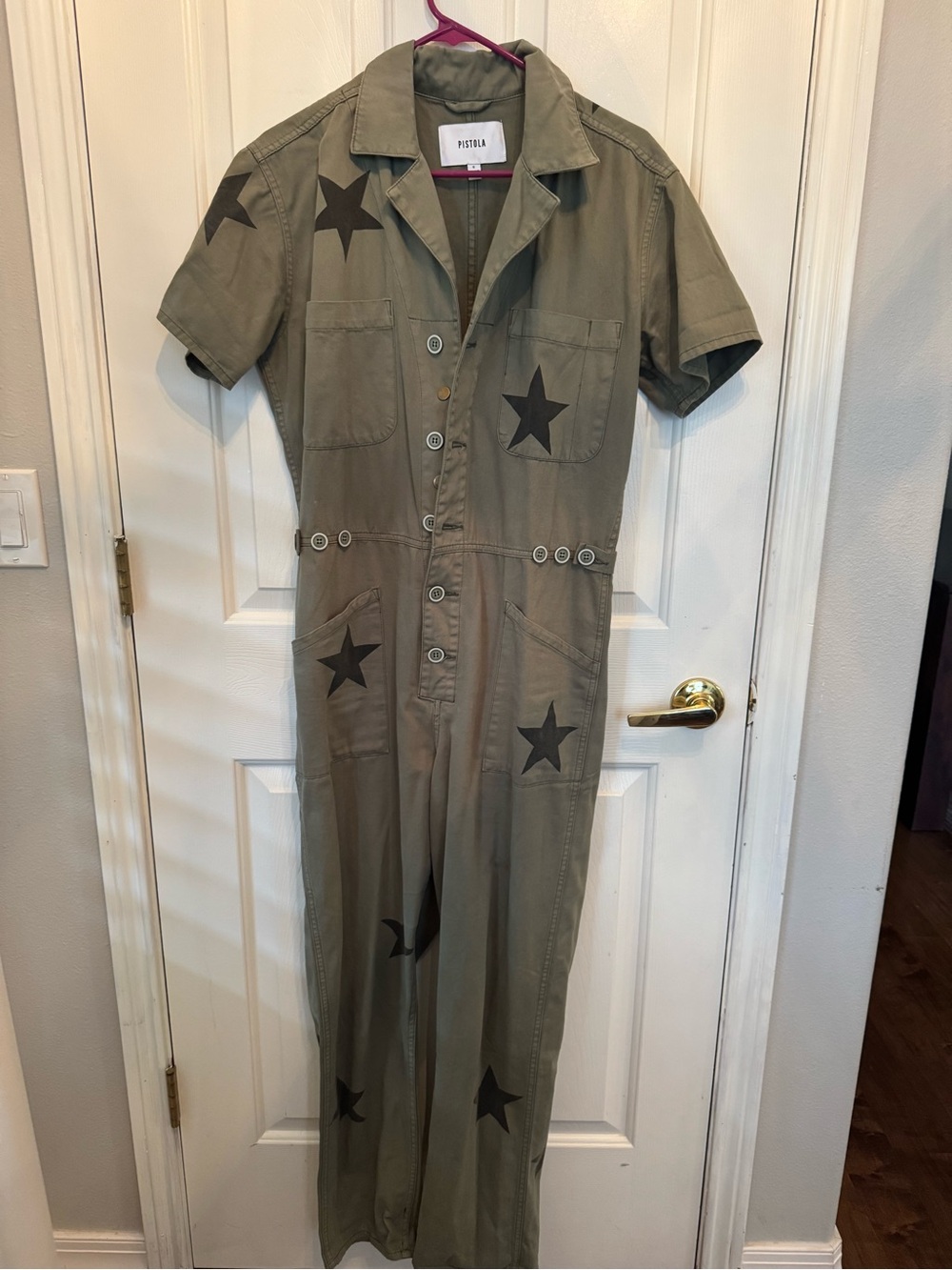 pistola Olive Star-Print Short-Sleeve Utility Jumpsuit